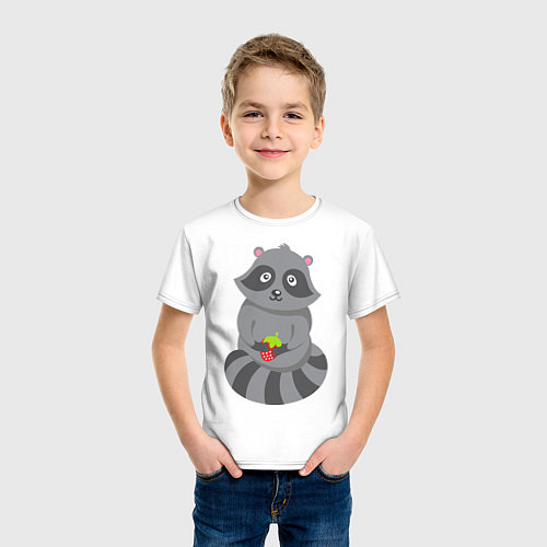 Детская футболка Енотик с клубникой / Белый – фото 3