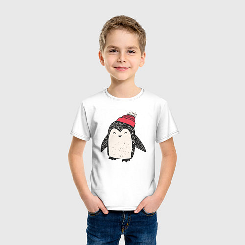 Детская футболка Зимний пингвин-мальчик / Белый – фото 3