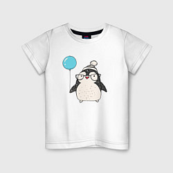 Футболка хлопковая детская Пингвин-мальчик с шариком, цвет: белый