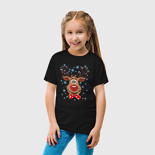 Детская футболка Рождественский олень / Черный – фото 4