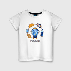 Футболка хлопковая детская Россия: самовар, да бублики, цвет: белый
