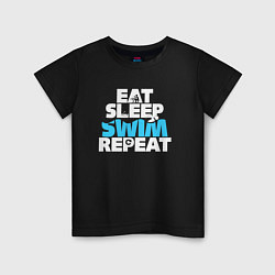 Футболка хлопковая детская Eat sleep swim repeat, цвет: черный