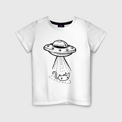 Футболка хлопковая детская Ufo cat, цвет: белый