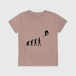 Футболка хлопковая детская Эволюция лыжник, цвет: пыльно-розовый