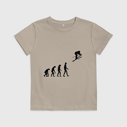 Футболка хлопковая детская Эволюция лыжник, цвет: миндальный