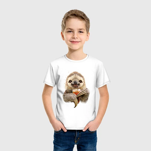Детская футболка Ленивец и жажда / Белый – фото 3