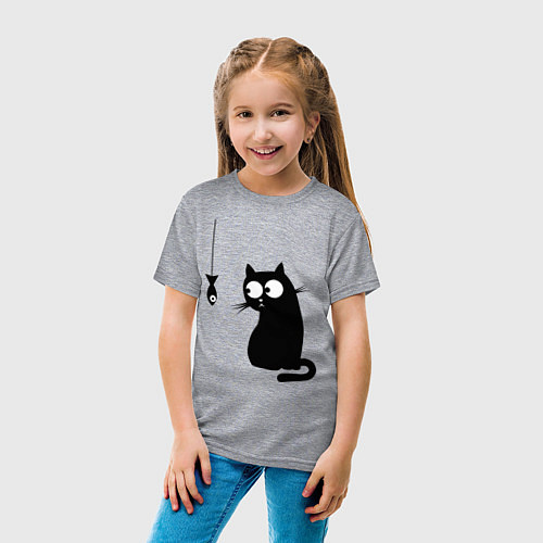 Детская футболка Кот и рыба / Меланж – фото 4