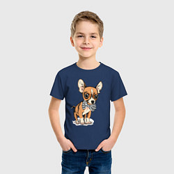 Футболка хлопковая детская Чихуахуа с бабочкой, цвет: тёмно-синий — фото 2
