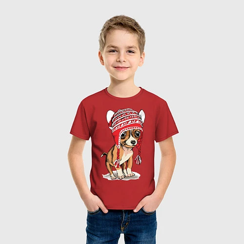 Детская футболка Чихуахуа в шапочке / Красный – фото 3