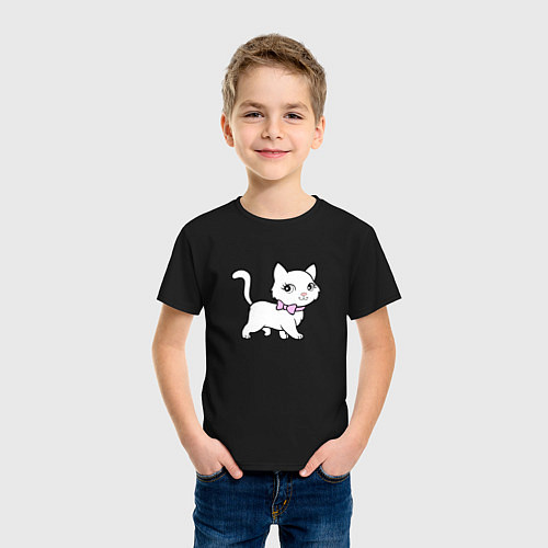 Детская футболка Белая кисонька / Черный – фото 3