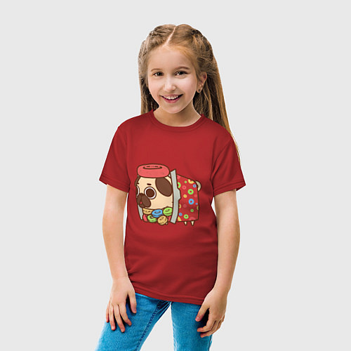Детская футболка Мопс-хлопья / Красный – фото 4