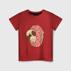 Футболка хлопковая детская Мопс-пончик, цвет: красный