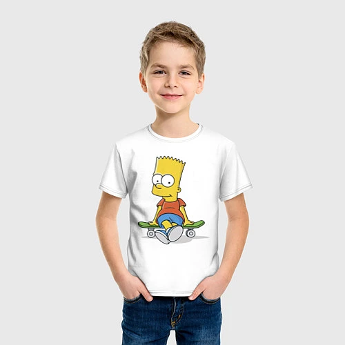 Детская футболка Барт на скейте / Белый – фото 3