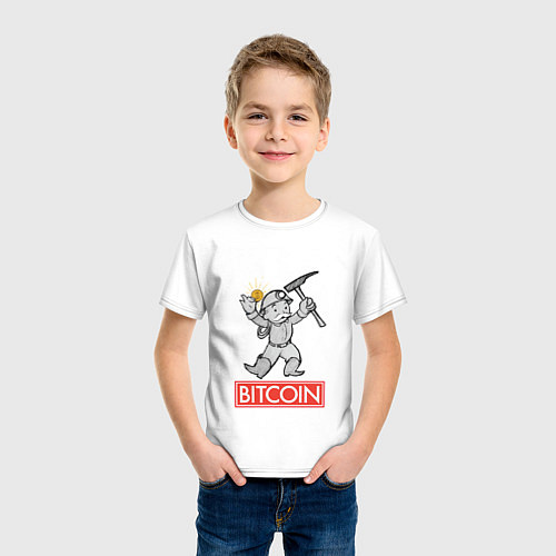 Детская футболка Биткойн-майнер / Белый – фото 3