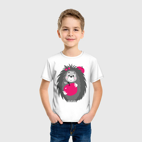 Детская футболка Ёжик держит яблоко / Белый – фото 3