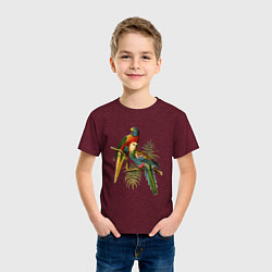 Футболка хлопковая детская Тропические попугаи, цвет: меланж-бордовый — фото 2