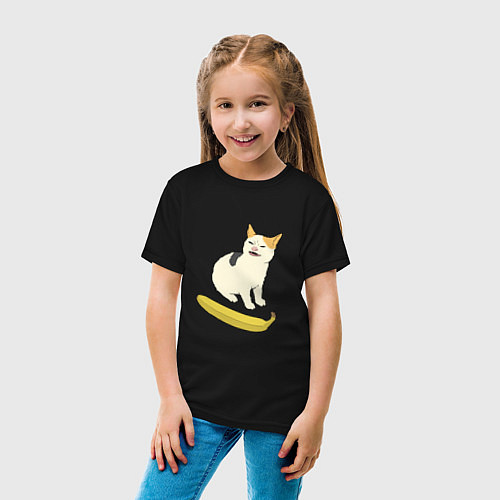 Детская футболка Cat no banana meme / Черный – фото 4