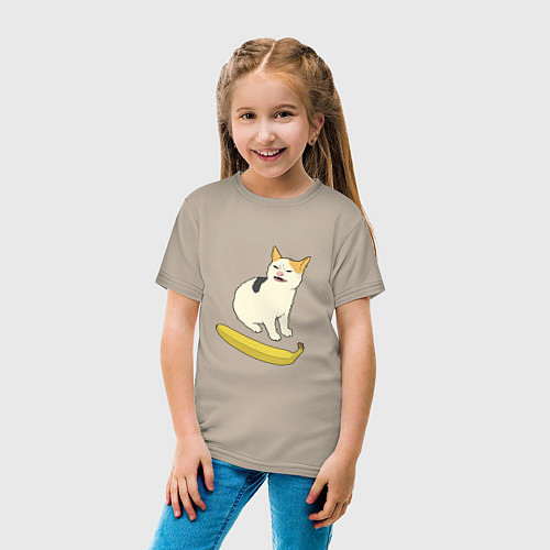 Детская футболка Cat no banana meme / Миндальный – фото 4