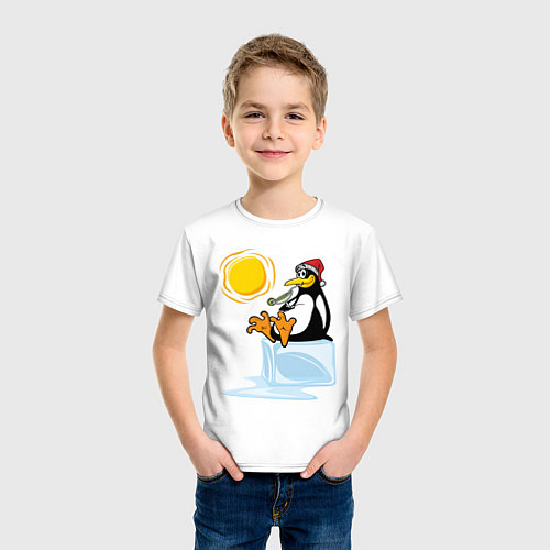 Детская футболка Пингвин на солнце / Белый – фото 3