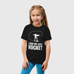 Футболка хлопковая детская I ride my own rocket, цвет: черный — фото 2