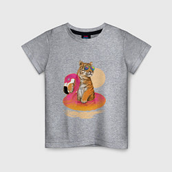 Футболка хлопковая детская Тигр на фламинго, цвет: меланж