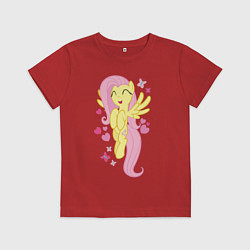 Футболка хлопковая детская Флаттершай и бабочки, цвет: красный