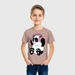 Футболка хлопковая детская Panda in headphones панда в наушниках, цвет: пыльно-розовый — фото 2