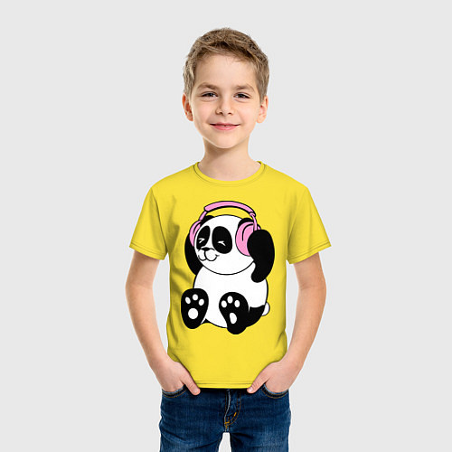Детская футболка Panda in headphones панда в наушниках / Желтый – фото 3