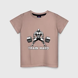 Футболка хлопковая детская Train hard тренируйся усердно, цвет: пыльно-розовый