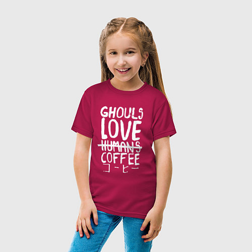 Детская футболка Ghouls Love Coffee / Маджента – фото 4
