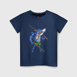 Футболка хлопковая детская Акула-охотник, цвет: тёмно-синий