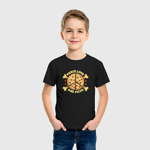 Детская футболка Мир, Любовь и Пицца / Черный – фото 3