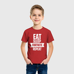 Футболка хлопковая детская Eat Sleep Fortnite Repeat, цвет: красный — фото 2