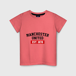 Футболка хлопковая детская FC Manchester United Est. 1878, цвет: коралловый