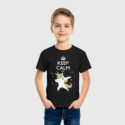 Детская футболка Keep Calm & Dab Unicorn / Черный – фото 3