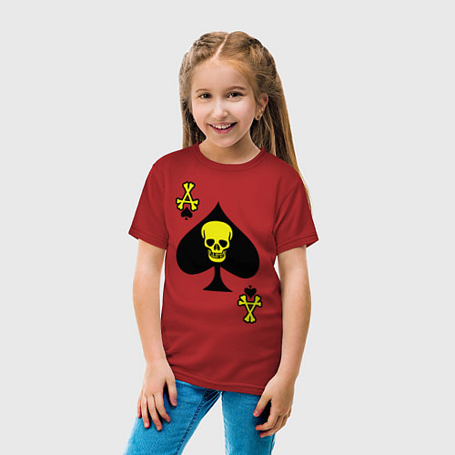 Детская футболка Туз пиковый с черепом / Красный – фото 4