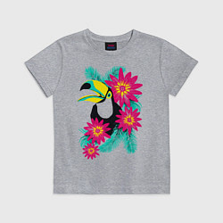 Футболка хлопковая детская Toucan and flowers, цвет: меланж