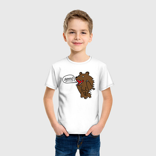 Детская футболка Медведь-качок: дрищ / Белый – фото 3