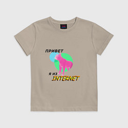 Футболка хлопковая детская Привет я из internet, цвет: миндальный