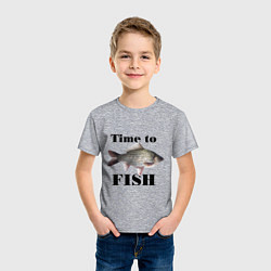 Футболка хлопковая детская Time to fish, цвет: меланж — фото 2