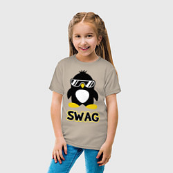 Футболка хлопковая детская SWAG Penguin цвета миндальный — фото 2