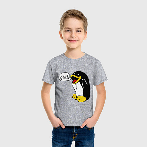 Детская футболка Пингвин: Linux / Меланж – фото 3