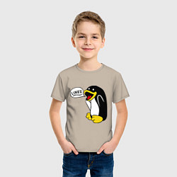 Футболка хлопковая детская Пингвин: Linux, цвет: миндальный — фото 2