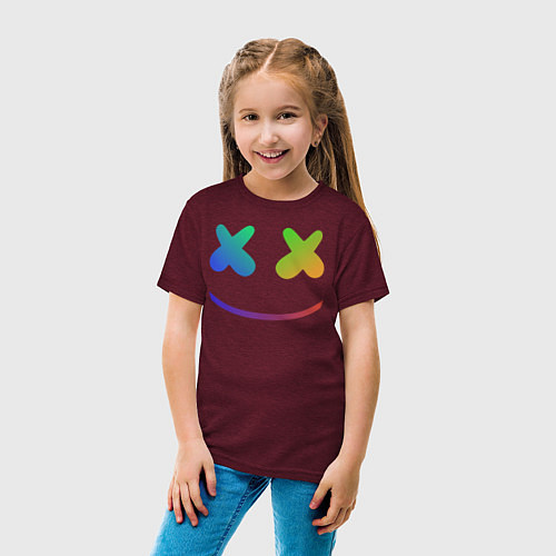 Детская футболка Marshmello: Rainbow Face / Меланж-бордовый – фото 4