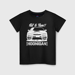 Футболка хлопковая детская Nissan Silvia S14 Hoonigan, цвет: черный