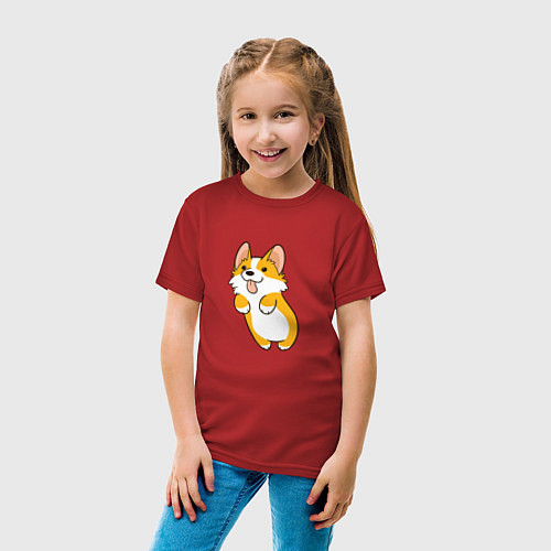 Детская футболка Корги лапочка / Красный – фото 4