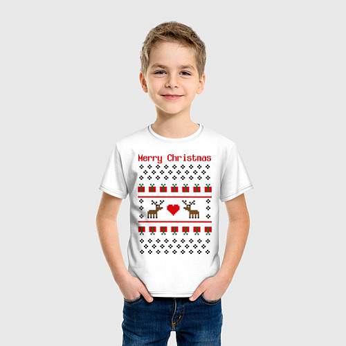 Детская футболка Пиксельный узор олени / Белый – фото 3