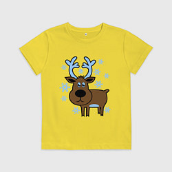 Футболка хлопковая детская Олень и снежинки, цвет: желтый