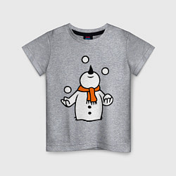 Футболка хлопковая детская Снеговик играет в снежки, цвет: меланж