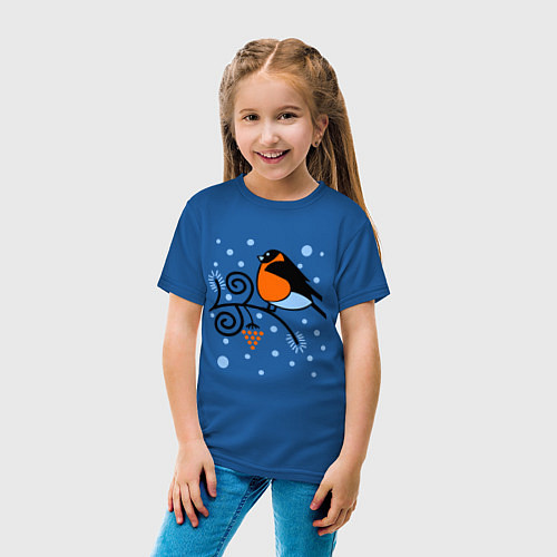 Детская футболка Снегирь на ветке рябины / Синий – фото 4